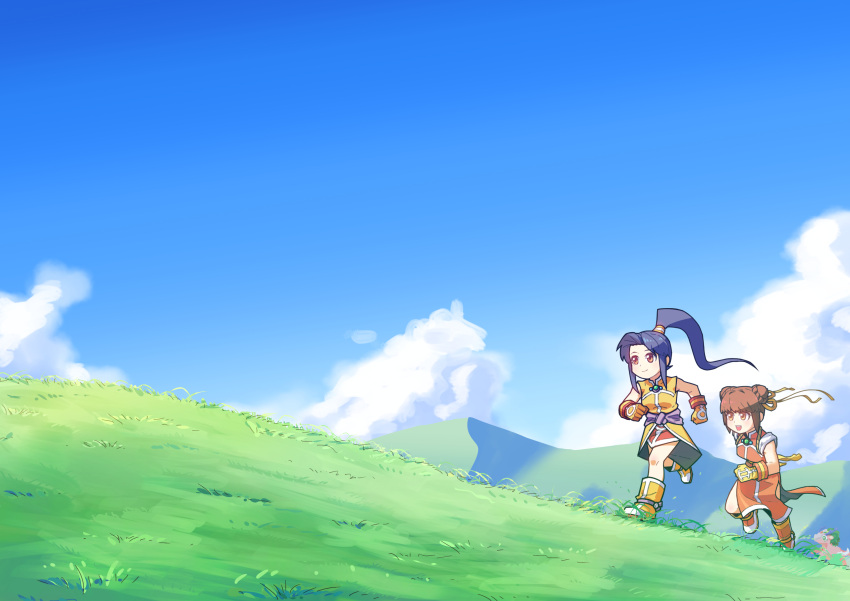 2girls, absurdres, amy_(oziah233), bad_bcy_id, bad_id, blue_hair, blue_sky, boots