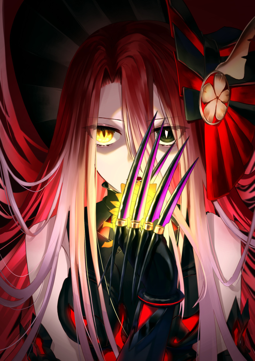 1girl, absurdres, armor, armored_dress, bare_shoulders, black_armor, black_dress, black_eyes