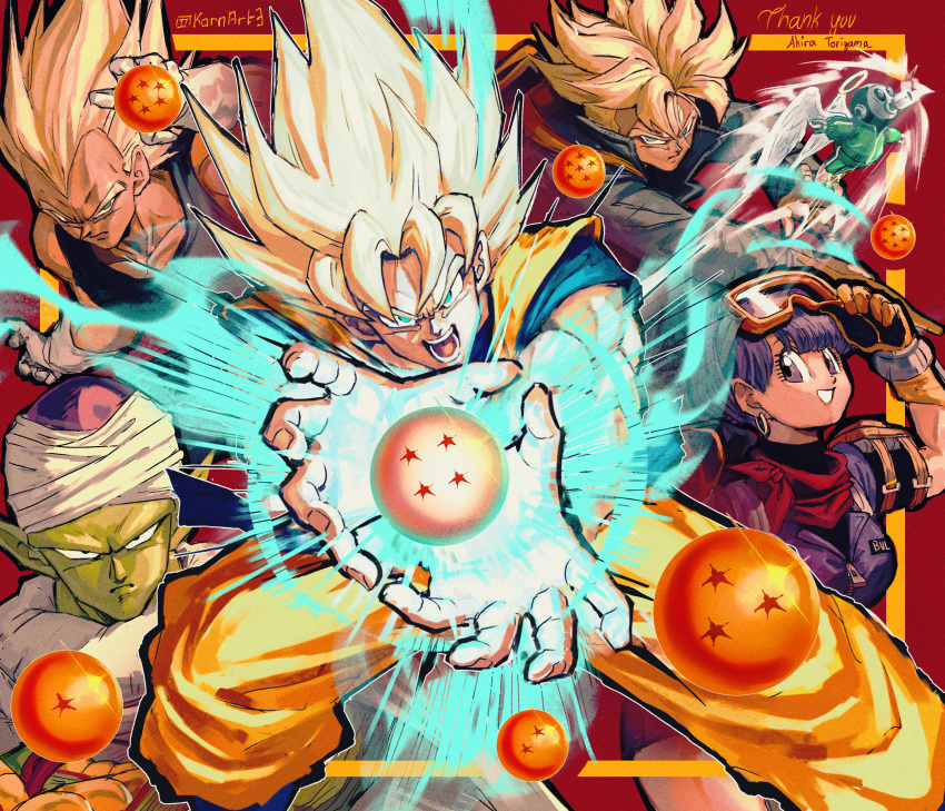 1girl, 5boys, absurdres, aura, bandana, bandana_around_neck, black_gloves, blonde_hair