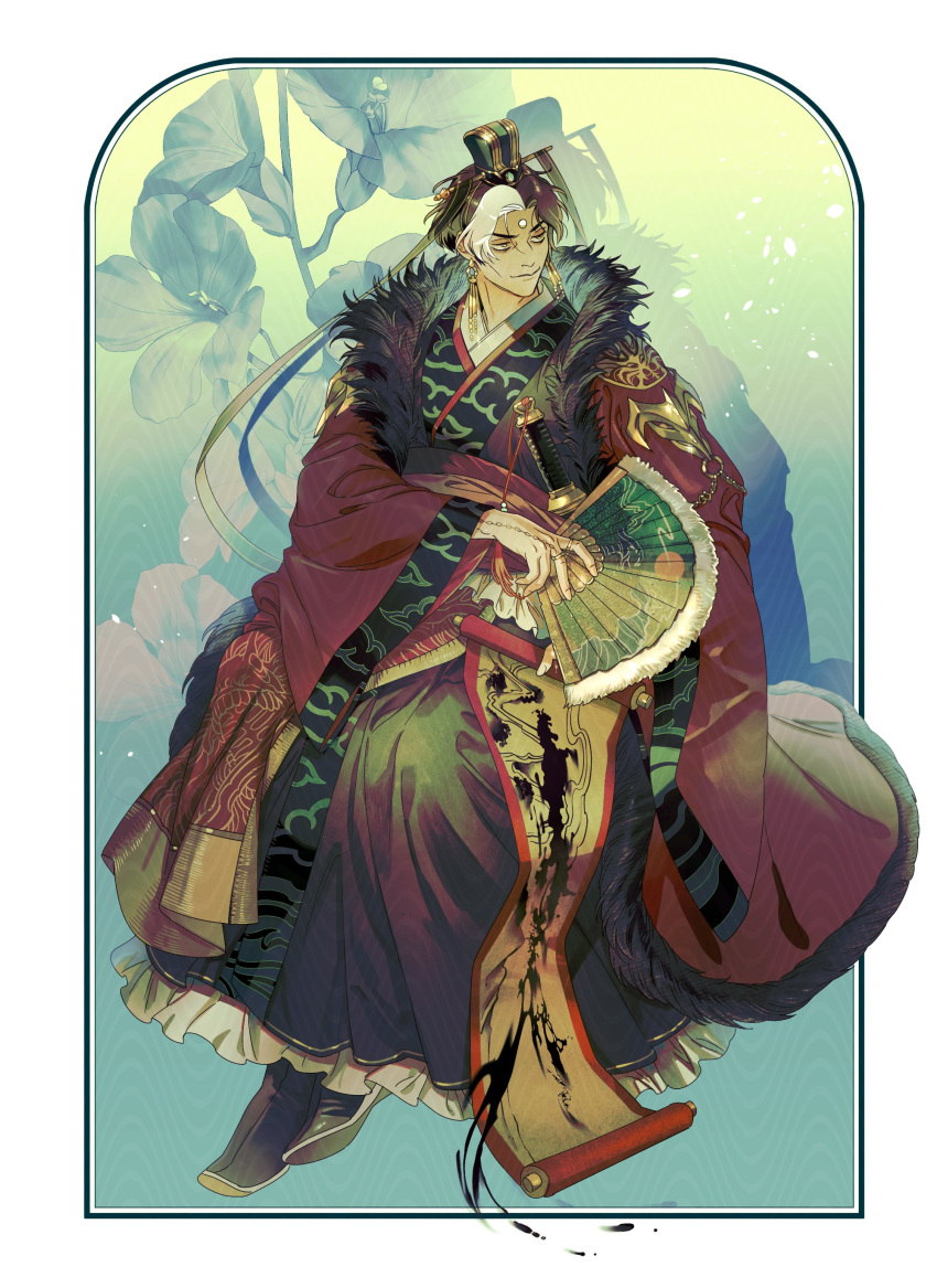 1boy, 5altybitter5, absurdres, brown_hair, closed_mouth, clothing_request, earrings, emet-selch