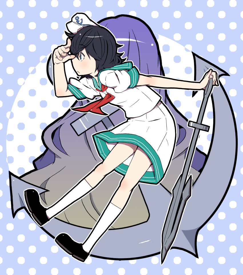 anchor, black_hair, blue_eyes, gogyoo_hiroshi, hat, highres, hijiri_byakuren, murasa_minamitsu