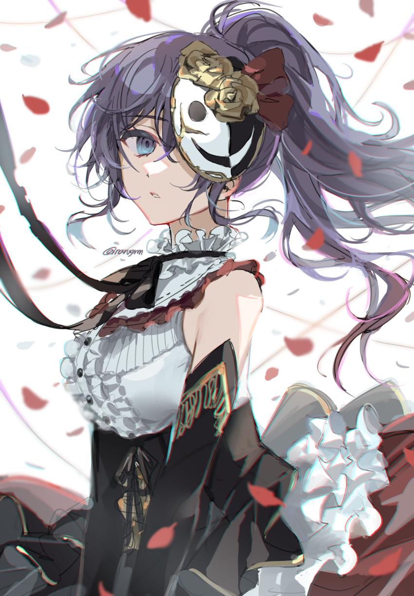 1girl, absurdres, asahina_mafuyu, black_corset, black_skirt, blue_eyes, center_frills, collar