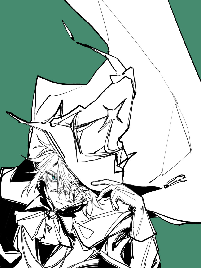 1boy, ascot, cape_lift, chinese_commentary, collared_jacket, commentary_request, expressionless, eyelashes