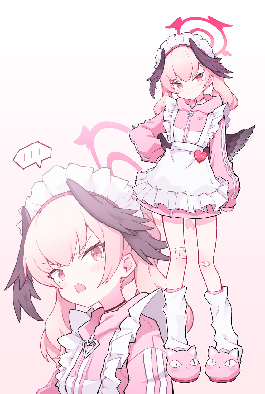 1girl, absurdres, alternate_costume, apron, black_wings, blue_archive, blush, closed_mouth