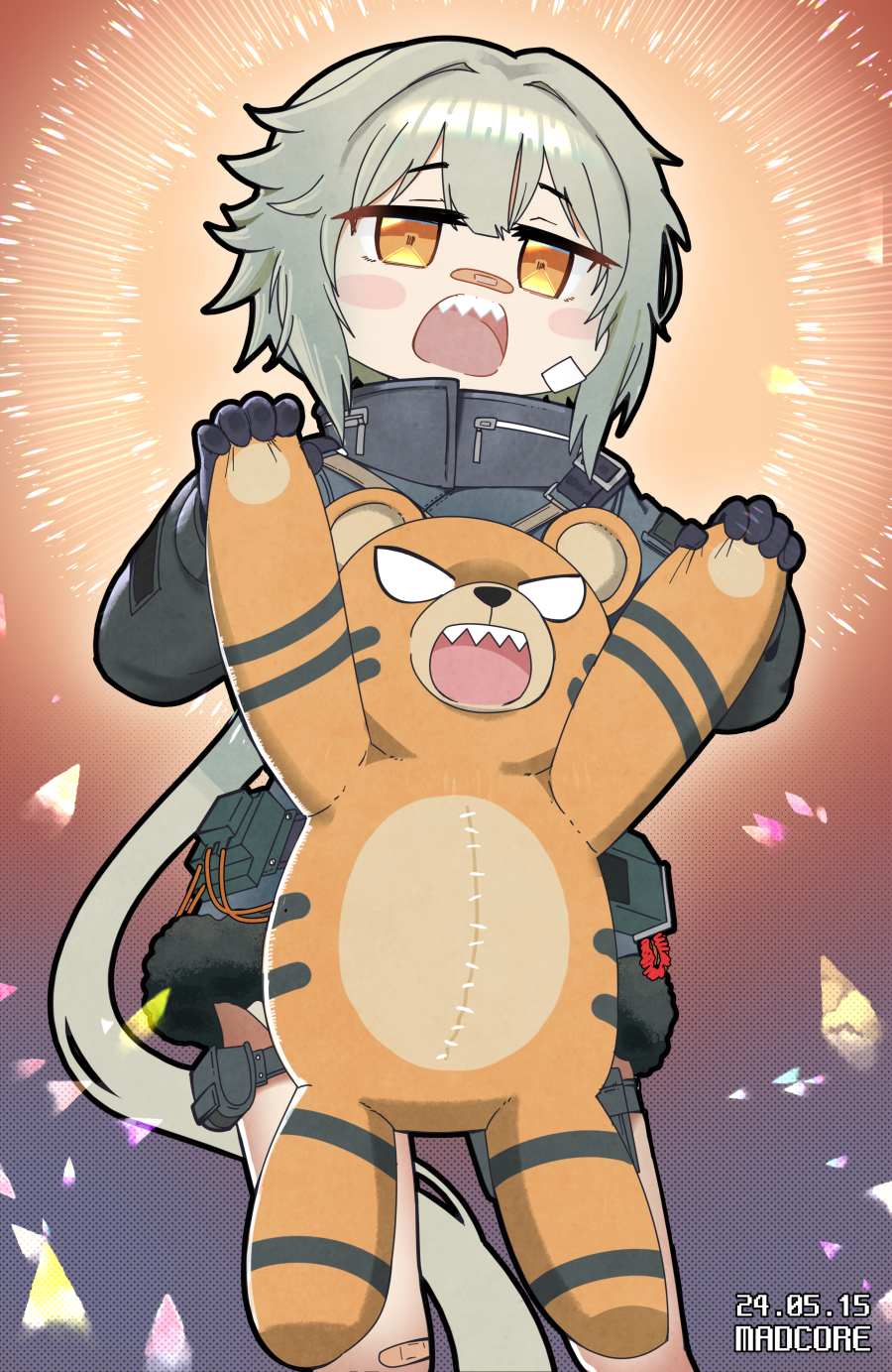 1girl, artist_name, bandaid, bandaid_on_cheek, bandaid_on_face, bandaid_on_leg, bandaid_on_nose, black_gloves