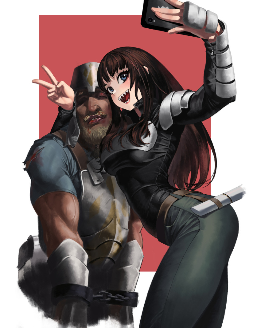 1boy, 1girl, absurdres, armor, blonde_hair, blood, blood_on_face, blue_eyes