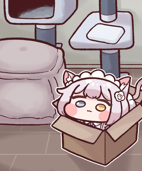 1girl, animal_ear_fluff, animal_ears, blue_eyes, blush_stickers, box, bulga, cardboard_box