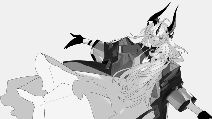 1girl, ahoge, arknights, bags_under_eyes, closed_mouth, dress, dutch_angle, flower