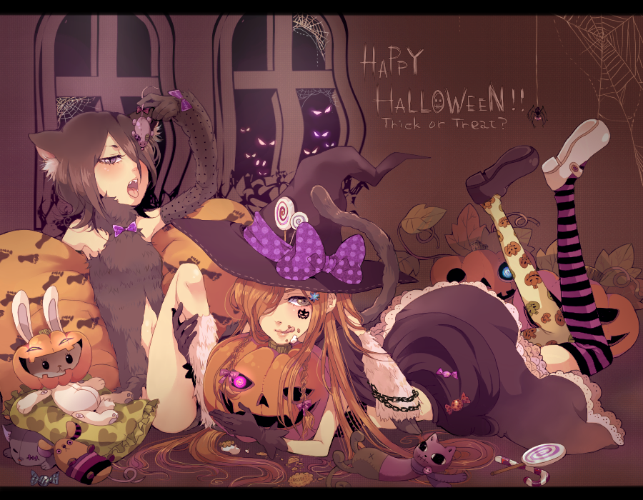 animal_ears, bleach, cat_ears, dress, english, halloween, hat, inoue_orihime