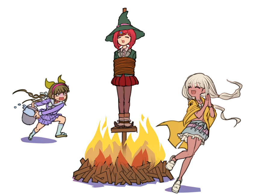 3girls, :d, :o, absurdres, bound, bow, bowtie, brown_footwear