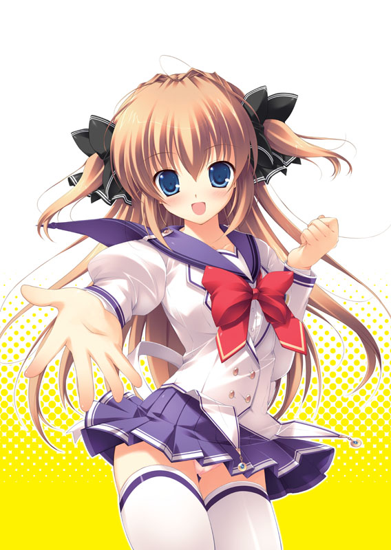 artist_request, asuka_mirai, blue_eyes, brown_hair, hair_ornament, mikeou, nanairo_kouro, open_mouth