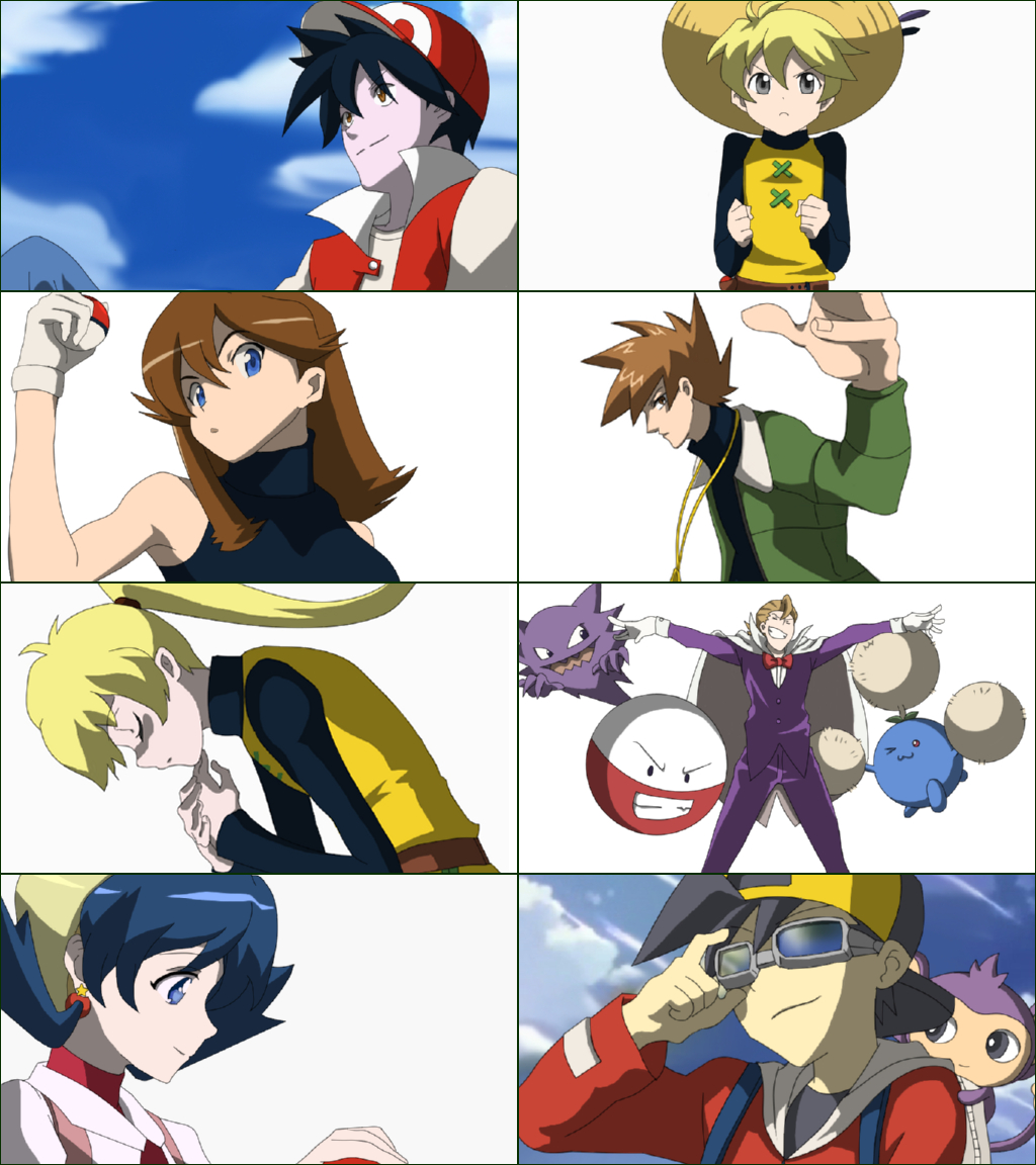 3girls, 4boys, aipom, angry, backpack, baseball_cap, black_hair, blonde_hair