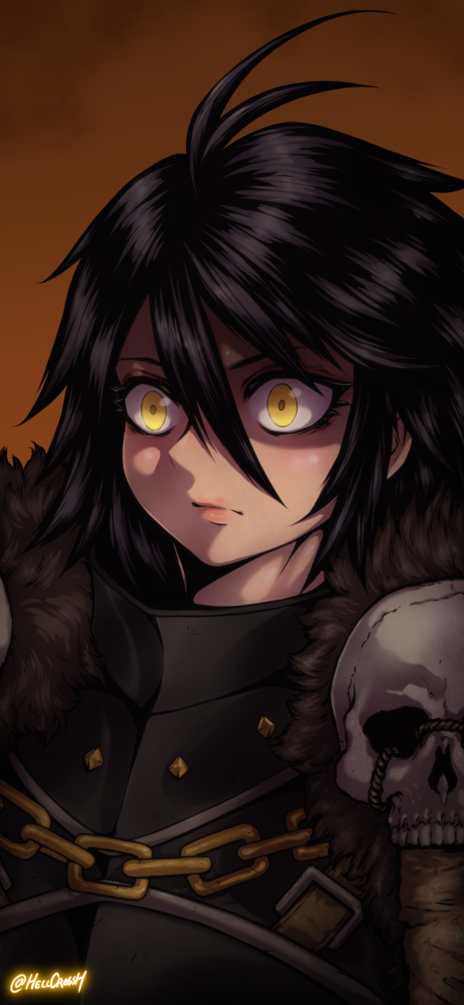 1girl, archaon_the_everchosen, armor, artist_name, black_hair, chaos_(warhammer), closed_mouth, fantasy