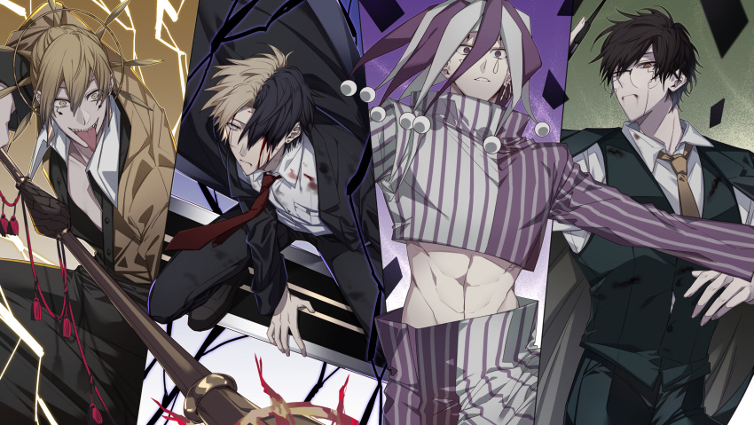 4boys, black_hair, blonde_hair, collared_shirt, delisaster, facial_mark, famin_(mashle), glasses