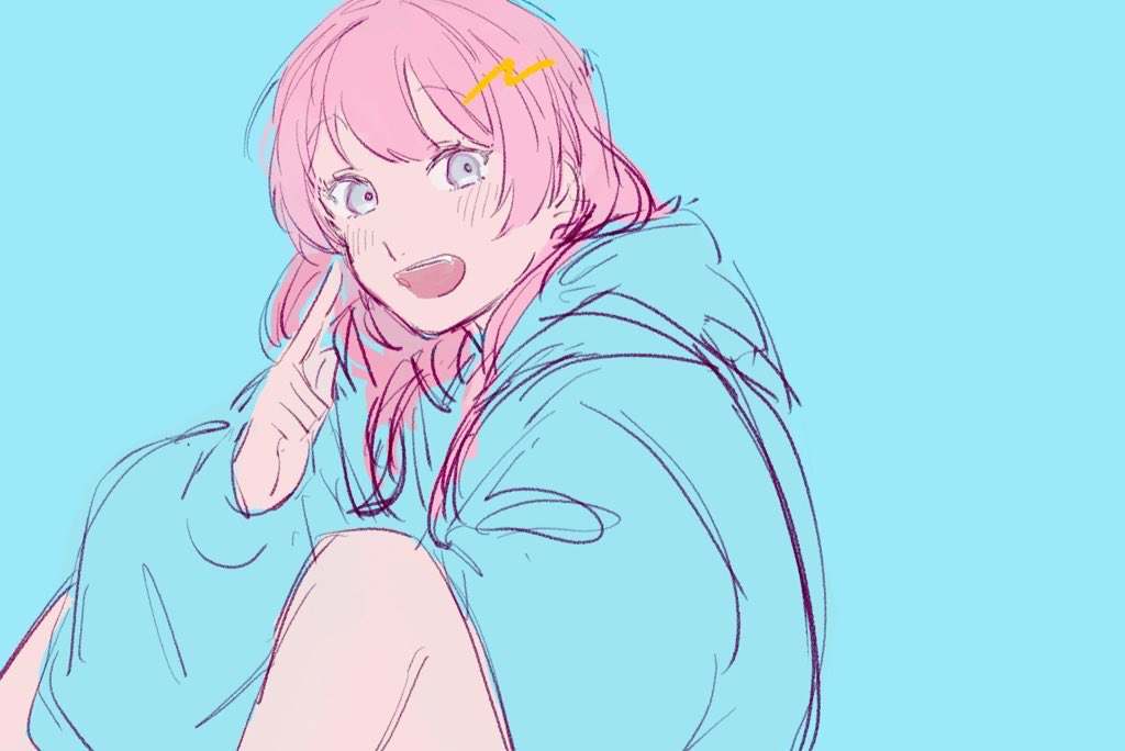 1girl, bang_dream!, bang_dream!_it's_mygo!!!!!, blue_background, blue_hoodie, blush, chihaya_anon, fang