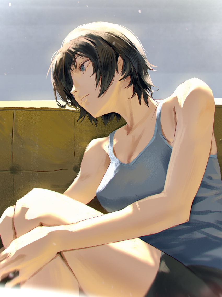 1girl, absurdres, bare_shoulders, black_hair, blue_eyes, chainsaw_man, highres, himeno_(chainsaw_man)