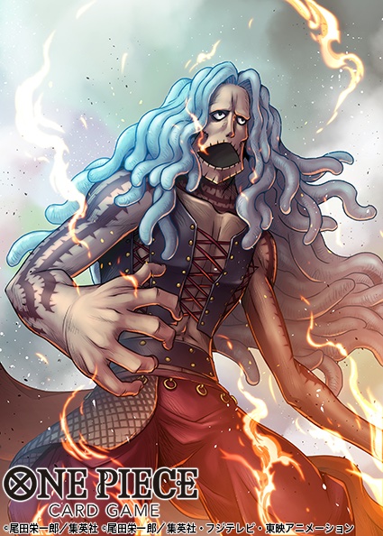 1boy, arm_tattoo, blue_hair, commentary_request, copyright_name, corset, cowboy_shot, cross-laced_clothes