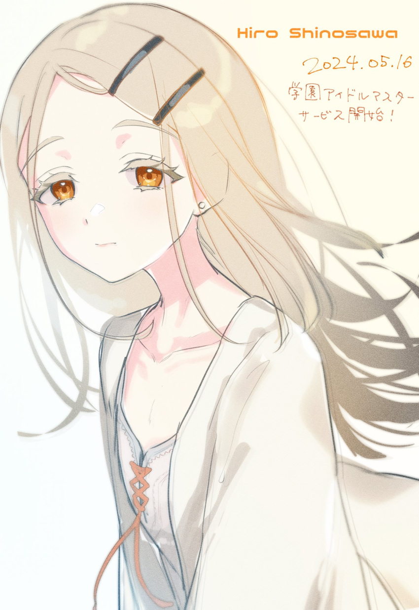 1girl, dated, earrings, expressionless, flat_chest, gakuen_idolmaster, gradient_hair, grey_hair