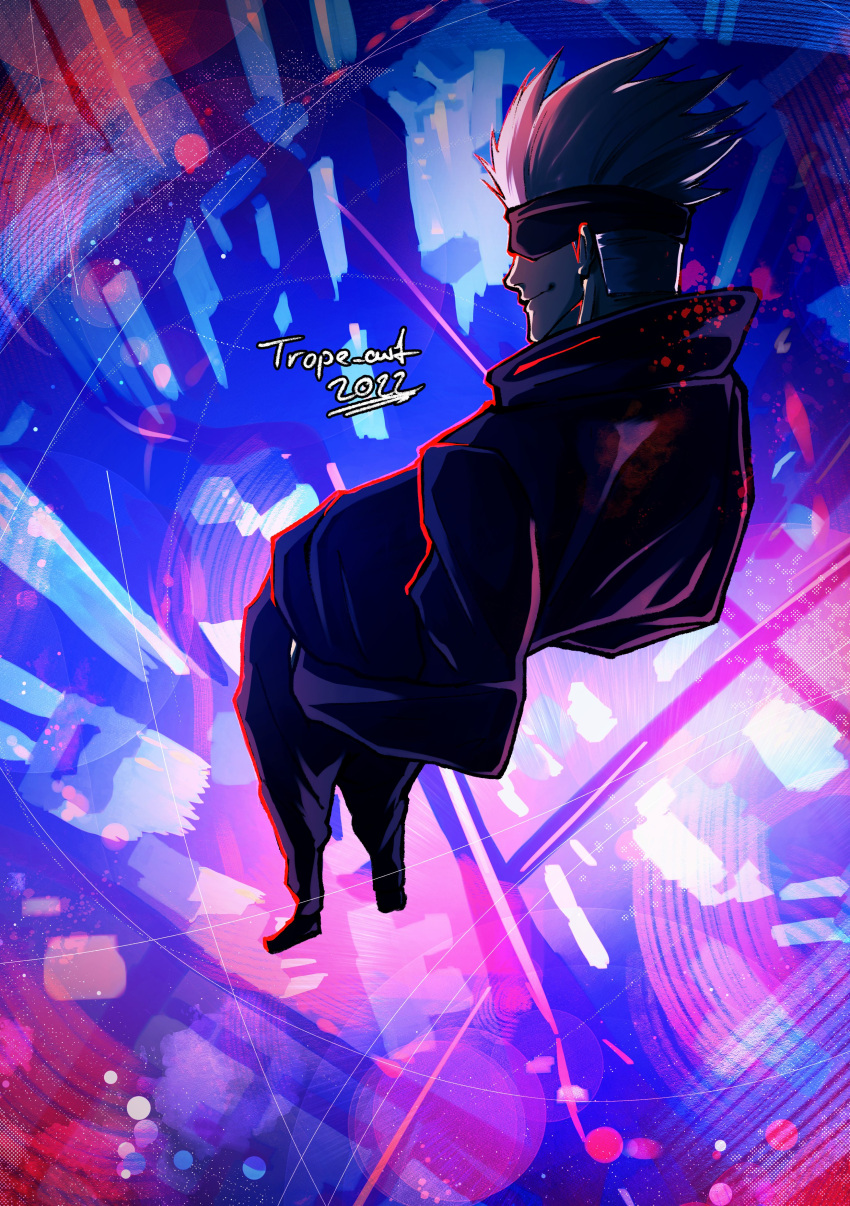 1boy, 2022, absurdres, artist_name, back, black_jacket, black_pants, blindfold