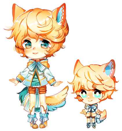 1boy, animal_ears, anklet, blonde_hair, blue_eyes, blue_jacket, blue_sleeves, blue_sweater