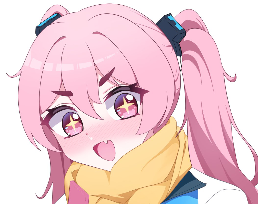 1girl, :d, blue_archive, blush, chokkon, commentary_request, double-parted_bangs, fang