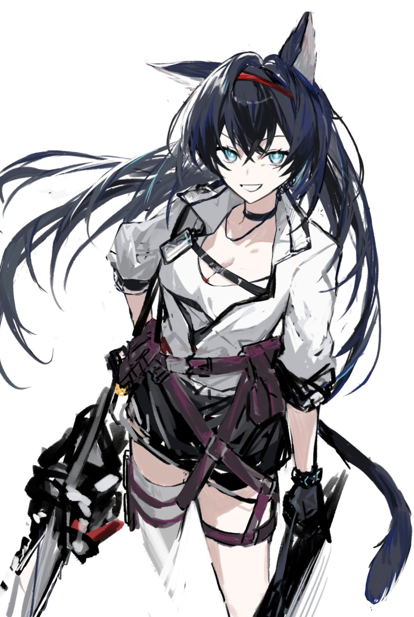 1girl, animal_ear_fluff, animal_ears, arknights, black_hair, blaze_(arknights), cat_ears, cat_girl