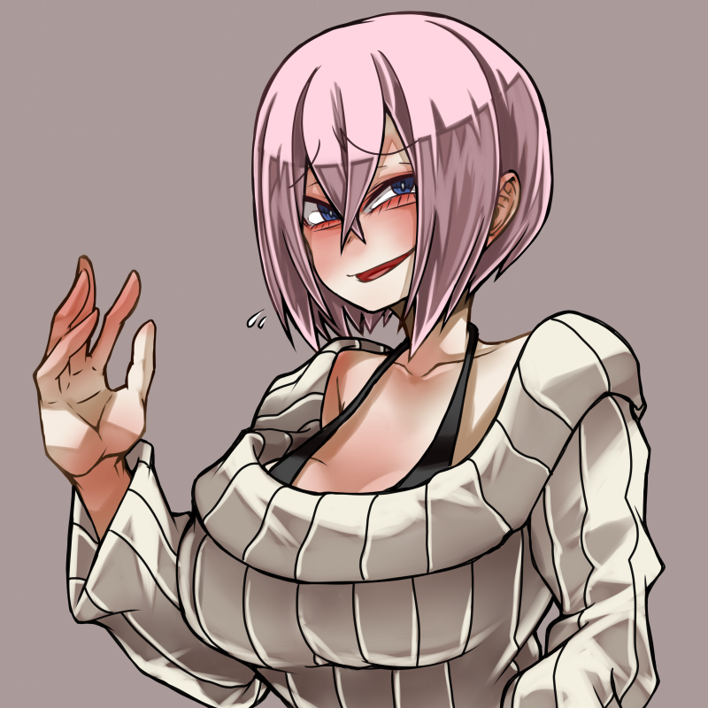 1girl, ayame_hashinimasen, blue_eyes, blush, bra, breasts, original, short_hair, simple_background, sweater, turtleneck, turtleneck_sweater, underwear, white_hair