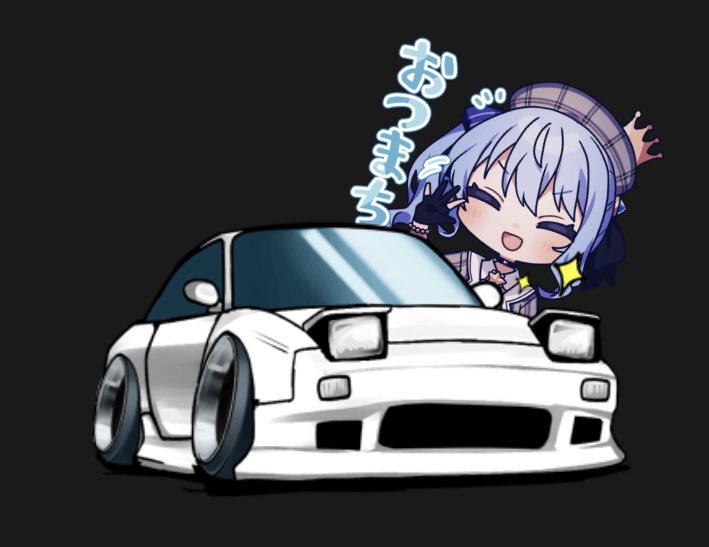 1girl, ^_^, beret, black_background, black_gloves, blue_hair, car, chibi