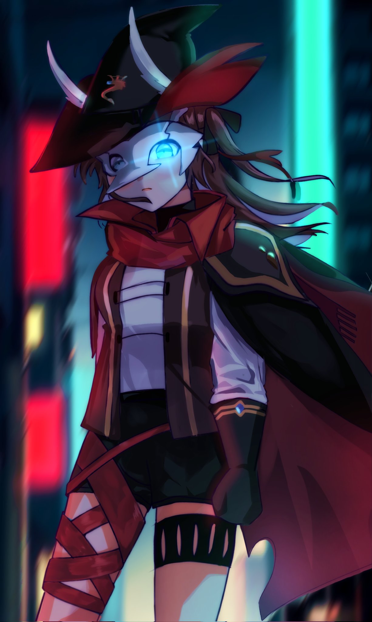 ahomushi994, artist_request, blue_eyes, cape, cetme_model_l, girls_frontline, glowing, glowing_eyes