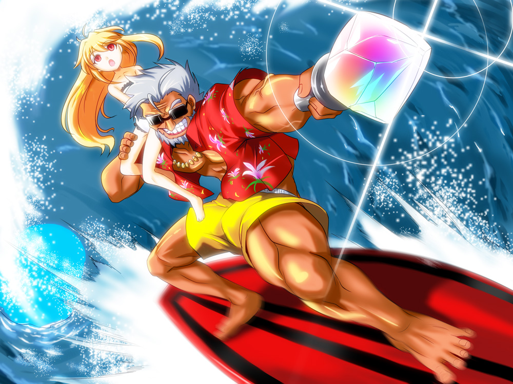 blonde_hair, child, kishua_zelretch_schweinorg, kurokemono, long_hair, manly, open_clothes, open_shirt