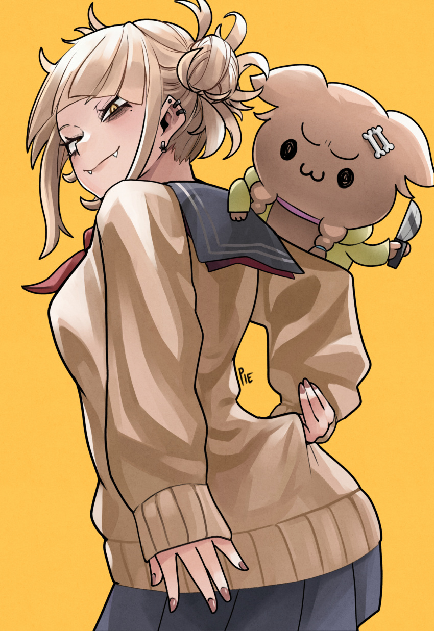 :3, animalization, artist_name, bags_under_eyes, blue_sailor_collar, blunt_bangs, boku_no_hero_academia, bone_hair_ornament