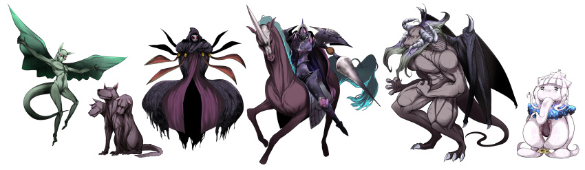 1girl, 4boys, absurdres, akaimato, beard, cerberus, claw_(weapon), claws