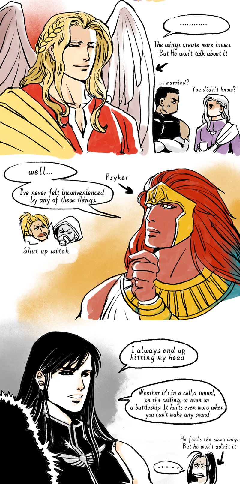 abstract_background, arrow_(symbol), black_hair, blonde_hair, blood_angels, chibi, chibi_inset, colored_skin