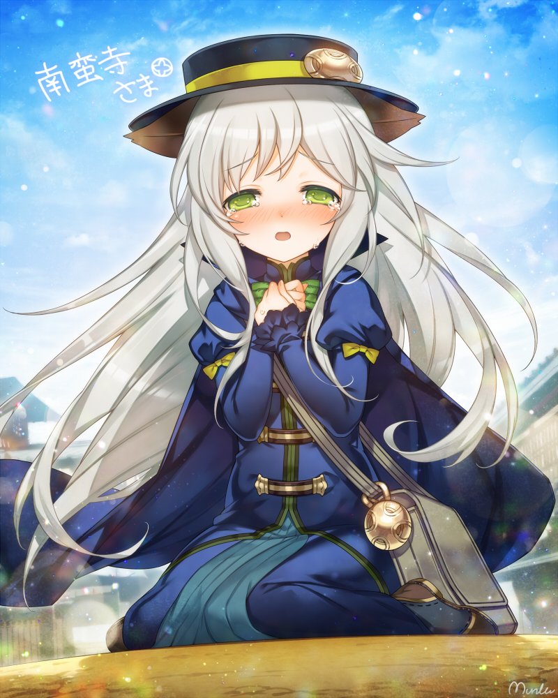 1girl, animal_ears, bag, cat_ears, coat, commission, green_eyes, hat