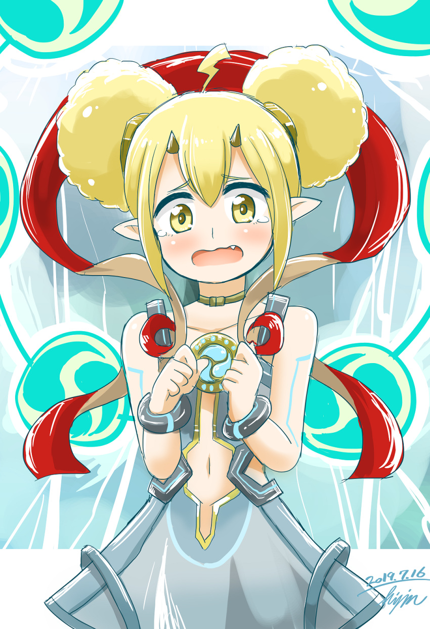 1girl, blonde_hair, clothing_cutout, collarbone, core_crystal_(xenoblade), crying, crying_with_eyes_open, dated