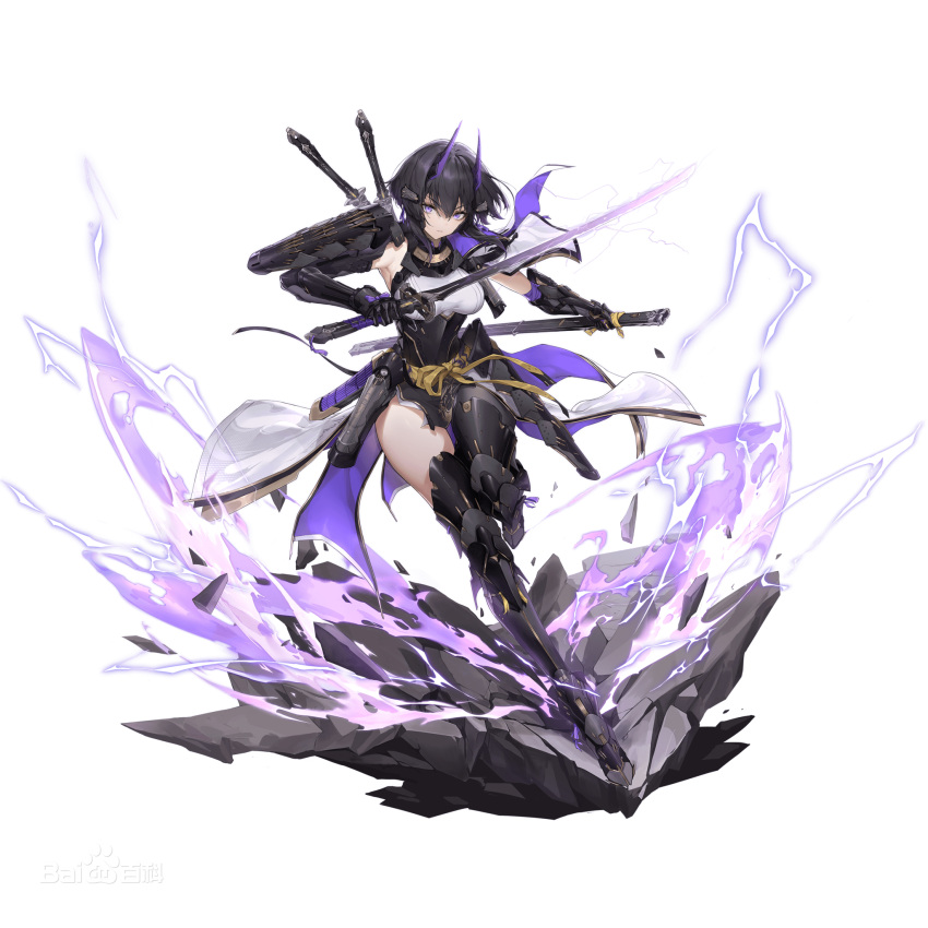 1girl, :<, aether_gazer, armor, black_bodysuit, black_hair, bodysuit, breasts