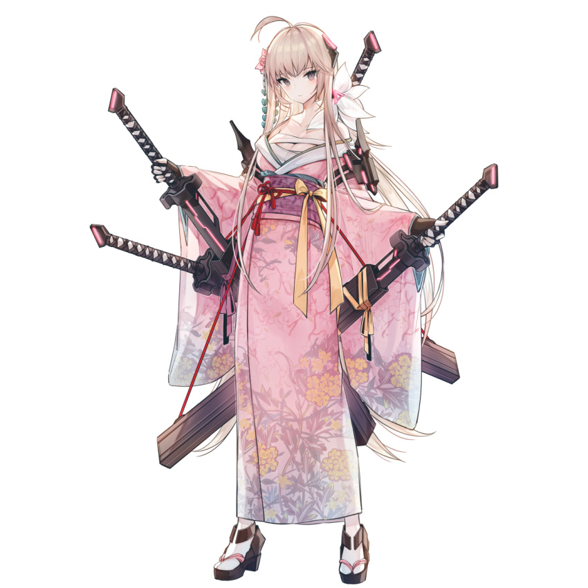 1girl, ahoge, arm_strap, artist_request, bare_shoulders, blonde_hair, brown_gloves, chest_sarashi