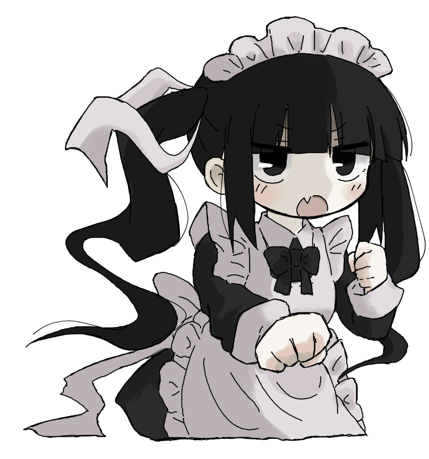 1girl, absurdres, apron, black_dress, black_hair, blush, collared_dress, dress