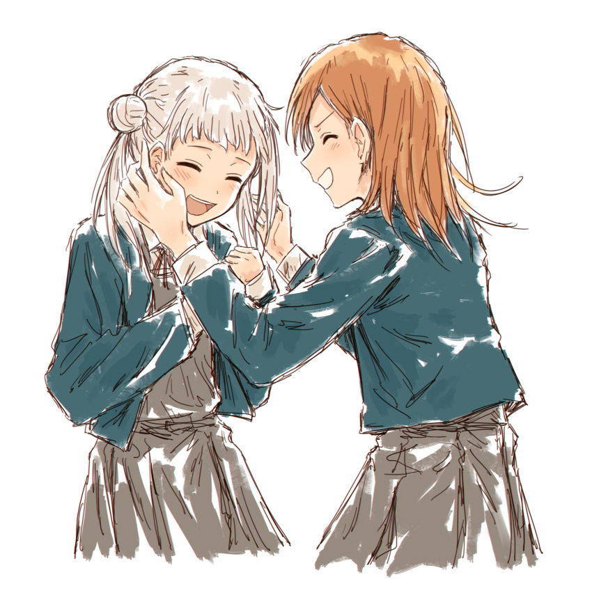 2girls, ^_^, absurdres, arashi_chisato, bad_id, bad_twitter_id, blazer, blue_jacket