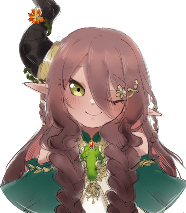 1girl, blush, braid, brown_hair, closed_mouth, colored_inner_hair, cropped_torso, dark-skinned_female