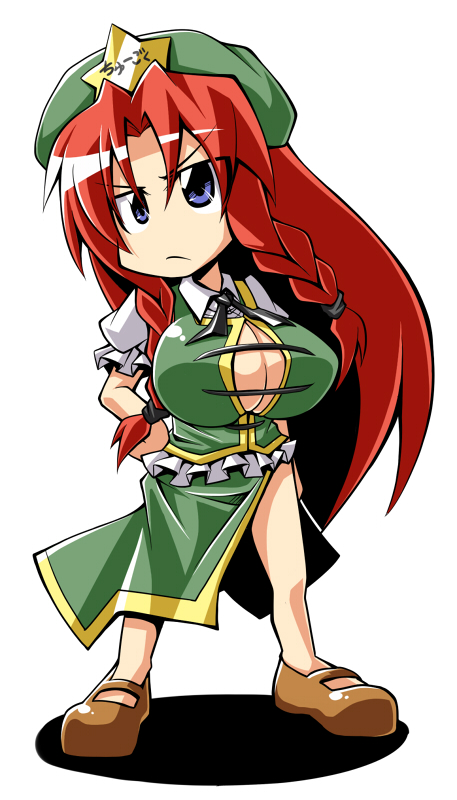 dress, hong_meiling, large_breasts, long_hair, redhead, regls, star, touhou