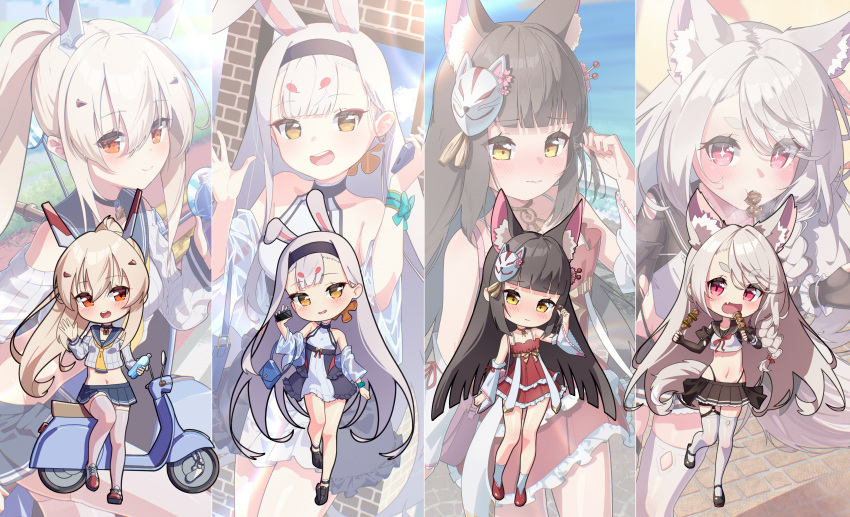 4girls, absurdres, animal_ear_fluff, animal_ears, ayanami_(azur_lane), azur_lane, black_footwear, black_hair