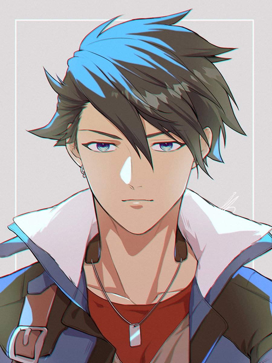 1boy, blue_coat, blue_eyes, blue_hair, closed_mouth, coat, collarbone, commentary