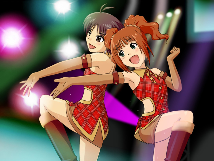 antenna_hair, black_eyes, black_hair, brown_hair, cosplay, cute_&amp;_girly_(idolmaster), green_eyes, idolmaster