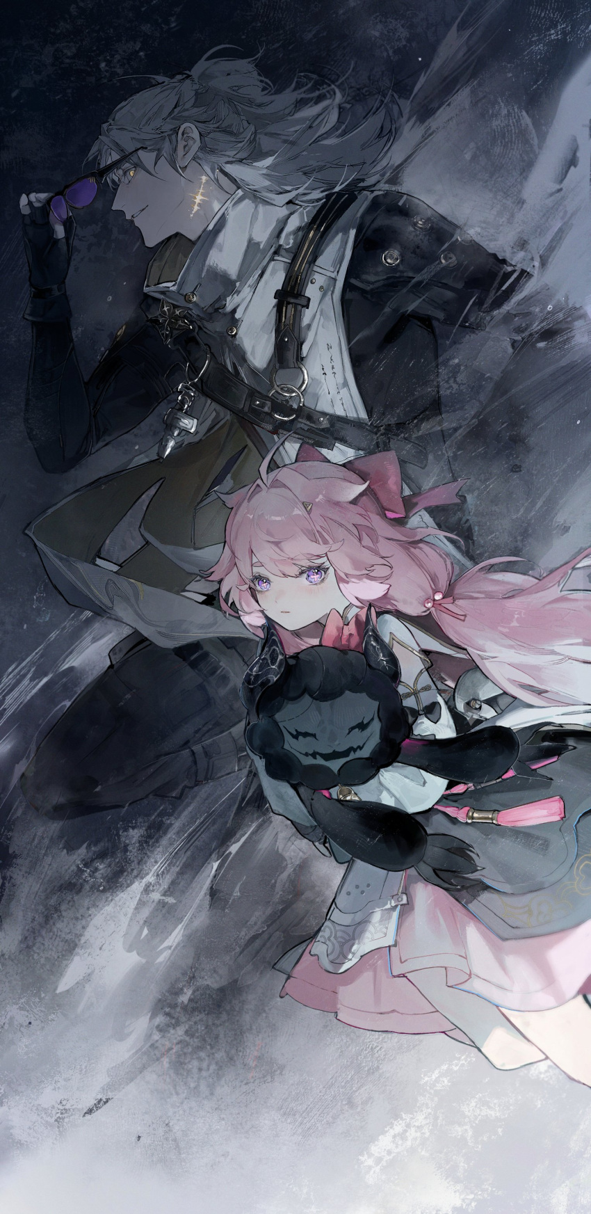 1boy, 1girl, aalto_(wuthering_waves), absurdres, ahoge, arm_cutout, belt, black_belt