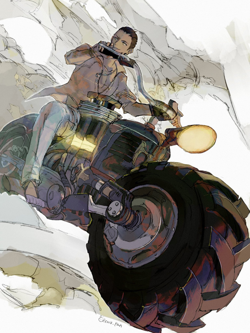 1boy, black_hair, bracelet, collarbone, final_fantasy, final_fantasy_xiv, from_below, full_body