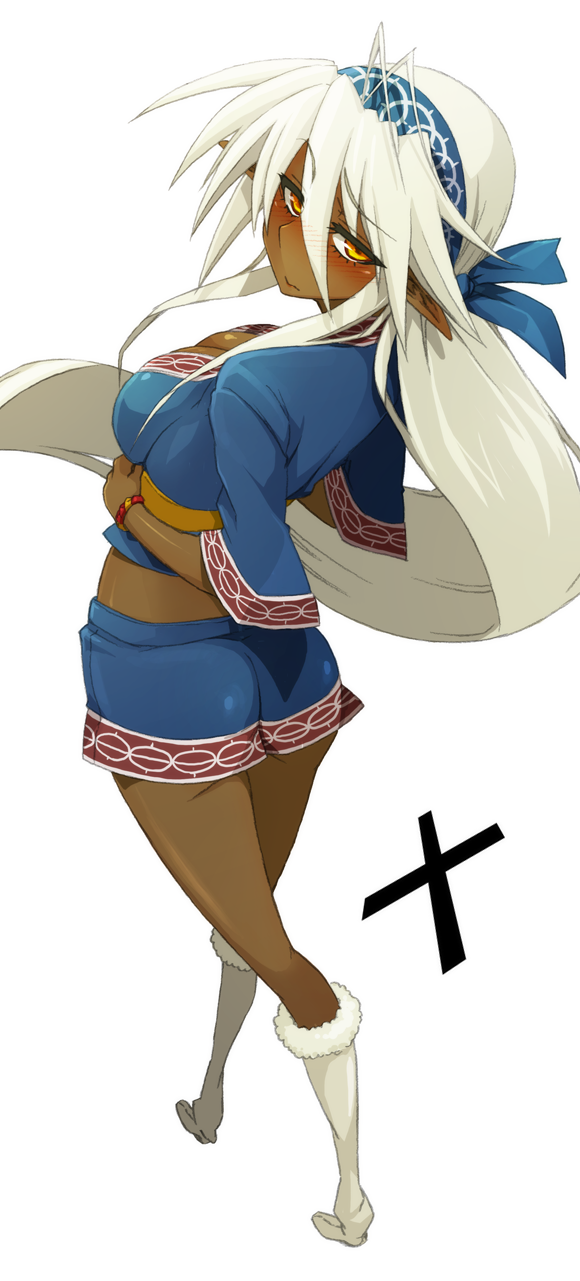 cosplay, dark_elf, dark_skin, dougan_calpis_con, elf, foreshortening, funa_(soukou_akki_muramasa), highres