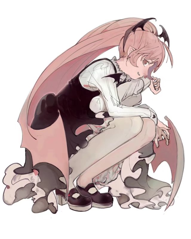 1girl, black_dress, demon_girl, dress, funamusea, haiiro_teien, long_hair, looking_at_viewer