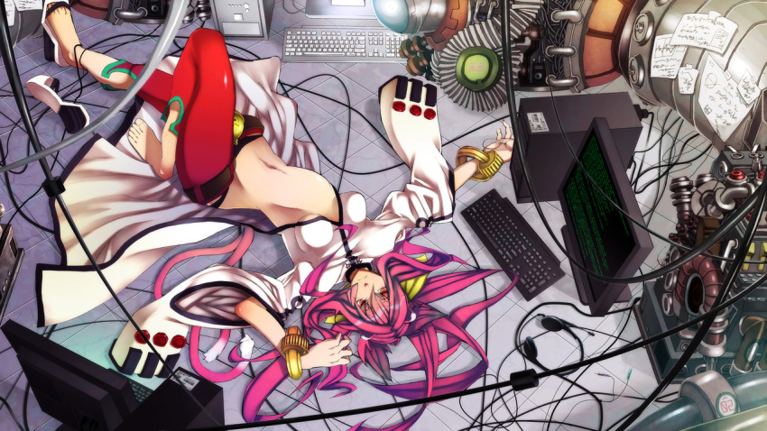 barefoot, blazblue, cat_ears, cat_tail, computer, glasses, kokonoe, long_hair