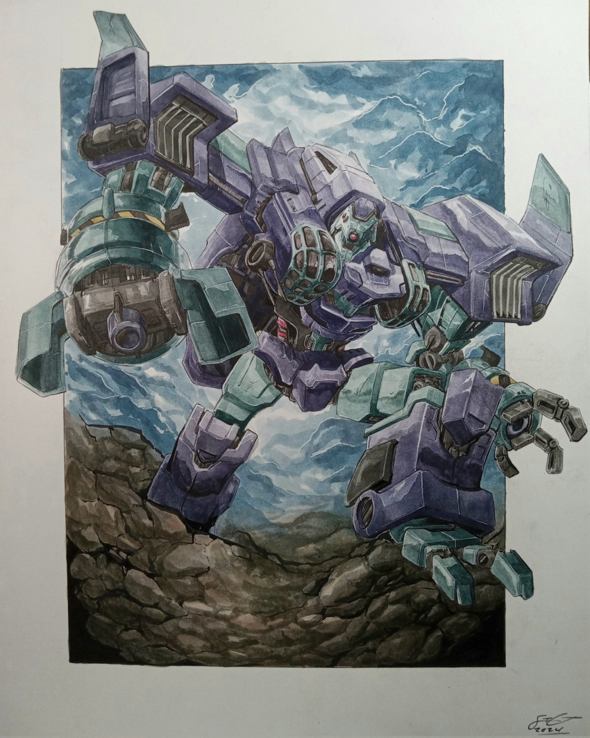 arm_cannon, decepticon, english_commentary, highres, looking_at_viewer, lugnut_(transformers), mecha, mecha_focus